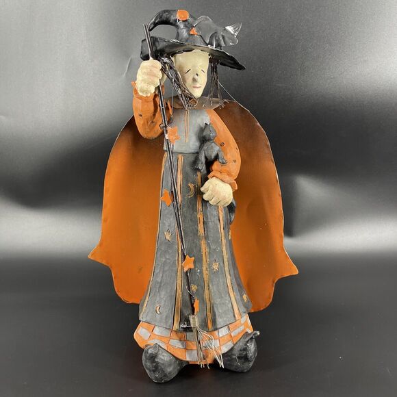 Halloween Decorative Scary Resin & Metal Witch Figurine Folk Art Rustic - Picture 1 of 15